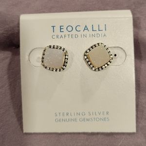 Teocalli sterling, white druzy cz earrings